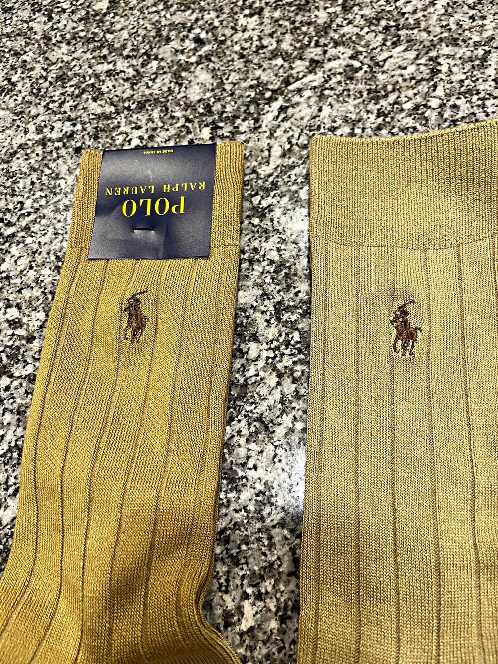 Polo Ralph Lauren Men's Ribbed Mid Calf Dress Socks Logo Beige/Brown 7-9 0004